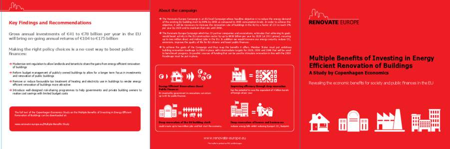 About the campaign  Key Findings and Recommendations T  he Renovate Europe Campaign is an EU level Campaign whose headline objective is to reduce the energy demand