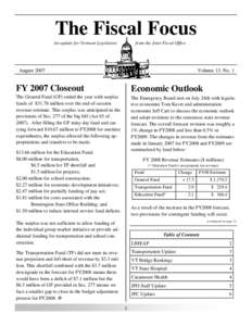 The Fiscal Focus An update for Vermont Legislators from the Joint Fiscal Office  August 2007