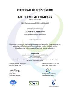 CERTIFICATE OF REGISTRATION  ACE CHEMICAL COMPANY ABN: [removed]119A Mooringe Avenue CAMDEN PARK SA 5038