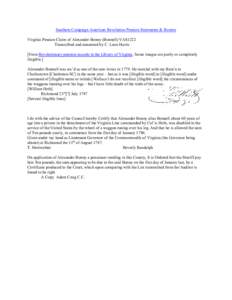 Southern Campaign American Revolution Pension Statements & Rosters Virginia Pension Claim of Alexander Bonny (Bonnell) VAS1222 Transcribed and annotated by C. Leon Harris [From Revolutionary pension records in the Librar