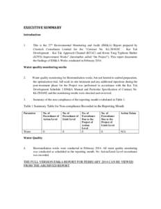 EXECUTIVE SUMMARY Introduction 1.  This is the 27th Environmental Monitoring and Audit (EM&A) Report prepared by