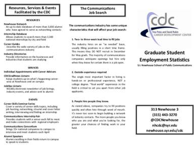 Resources, Services & Events Facilitated by the CDC The Communications Job Search