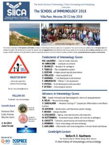 The Italian Society of Immunology, Clinical Immunology and Allergology announces The SCHOOL of IMMUNOLOGY 2018 Villa Pace, MessinaJuly 2018