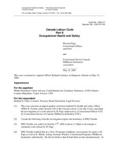 Occupational Health and Safety Tribunal Canada Tribunal de santé et sécurité au travail Canada