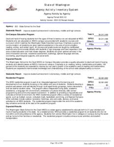 State of Washington Agency Activity Inventory System Agency Activity by Agency Approp Period[removed]Activity Version: [removed]Recast Actuals Agency: 353 - State School for the Deaf