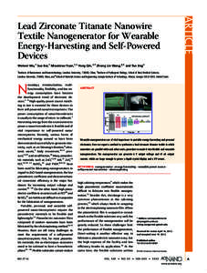 ARTICLE  Lead Zirconate Titanate Nanowire Textile Nanogenerator for Wearable Energy-Harvesting and Self-Powered Devices