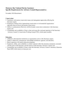 MBNMS Specific Requirements for Advisory Council Representatives Winter 2014
