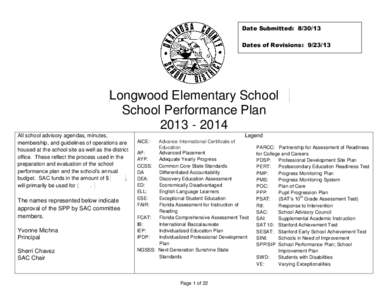 Date Submitted: [removed]Dates of Revisions: [removed]Longwood Elementary School School Performance Plan[removed]