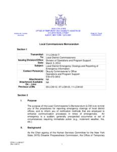 Local Commissioners Memorandum Section 1 Transmittal: To: Issuing Division/Office: Date: