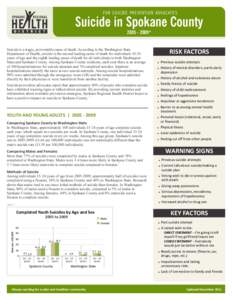 F O R S U I C I D E P R E V E N T I O N A DV O C AT E S  Suicide in Spokane County[removed]*  Suicide is a tragic, preventable cause of death. According to the Washington State