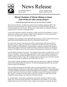 Microsoft Word - UH Manoa press release on Renewable Energy Project at Coconut Island.doc