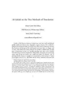 Al-Ṣafadī on the Two Methods of Translation Adam Carter McCollum Hill Museum & Manuscript Library Saint John’s University [removed]*