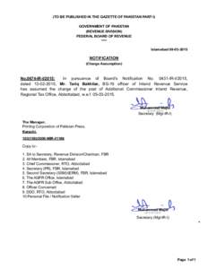 (TO BE PUBLISHED IN THE GAZETTE OF PAKISTAN PART-I) GOVERNMENT OF PAKISTAN (REVENUE DIVISION) FEDERAL BOARD OF REVENUE **** Islamabad[removed]