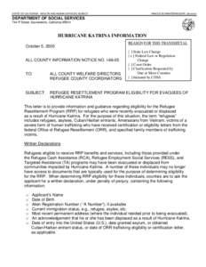 STATE OF CALIFORNIA - HEALTH AND HUMAN SERVICES AGENCY  ARNOLD SCHWARZENEGGER, Governor DEPARTMENT OF SOCIAL SERVICES 744 P Street, Sacramento, California 95814