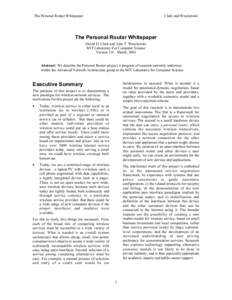 The Personal Router Whitepaper  Clark and Wroclawski The Personal Router Whitepaper David D. Clark and John T. Wroclawski