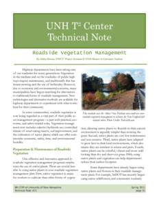 UNH T2 Center Technical Note Roadside Vegetation Management By Ashley Benson, UNH T2 Project Assistant & UNH Masters in Literature Student