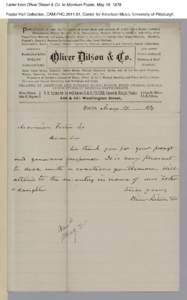 Letter from Oliver Ditson & Co. to Morrison Foster, May 19, 1879 Foster Hall Collection, CAM.FHC[removed], Center for American Music, University of Pittsburgh. 