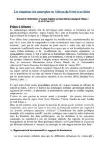 Les situations des amazighes en Afrique du Nord et au Sahel « Résumé de l’Intervention D’Ahmed Adghirni au 5éme festival Amazigh de Milano » Mai 2015 Points à débattre : La méthodologie adoptée afin