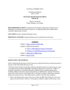 COASTAL CONSERVANCY Staff Recommendation May 27, 2010 MATTOLE RIVER ENHANCEMENT PHASE III File No[removed]