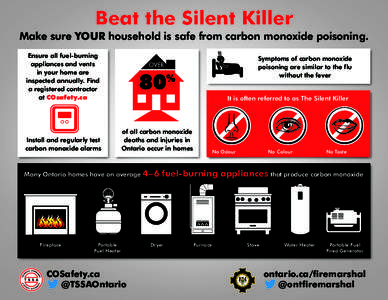 Beat the Silent Killer Make sure YOUR household is safe from carbon monoxide poisoning. Ensure all fuel-burning appliances and vents in your home are inspected annually. Find