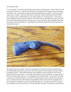 The Old Hatchet Story I am an old hatchet. I am going to tell those who read this about my long existence. At least I will do it as well as any piece of old iron can. I will start in the present and work back for what I 