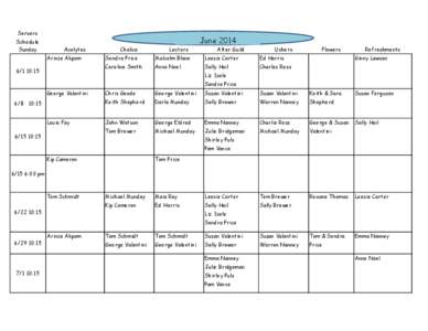 Servers Schedule Sunday June 2014 Acolytes