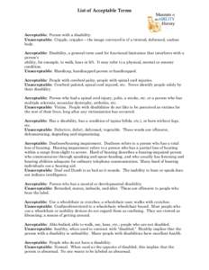 Glossary of Acceptable Terms