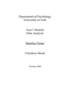 Department of Psychology University of York Year 1 Module Data Analysis