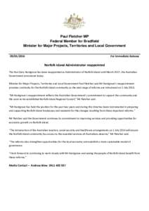 Paul Fletcher MP Federal Member for Bradfield Minister for Major Projects, Territories and Local GovernmentFor Immediate Release