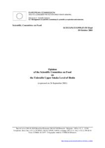 EUROPEAN COMMISSION HEALTH & CONSUMER PROTECTION DIRECTORATE-GENERAL Directorate C - Scientific Opinions C2 - Management of scientific committees II; scientific co-operation and networks  Scientific Committee on Food