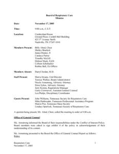 Board of Respiratory Care Minutes Date: November 17, 2005