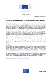 EUROPEAN COMMISSION  PRESS RELEASE Brussels, 16 October[removed]European cities sign up to action on climate change