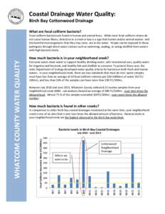 Coastal Drainage Water Quality: Birch Bay Cottonwood Drainage What are fecal coliform bacteria? Fecal coliform bacteria are found in human and animal feces. While most fecal coliform strains do not cause human illness, d