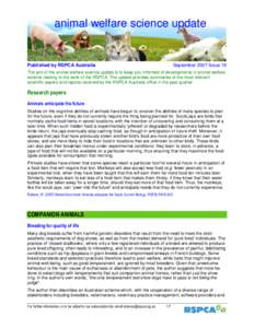 animal welfare science update  Published by RSPCA Australia September 2007 Issue 18