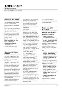 ACCUPRIL® Quinapril hydrochloride Consumer Medicine Information What is in this leaflet This leaflet answers some common