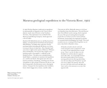 Mararoa geological expedition to the Victoria River, 1922 In 1922 Herbert Basedow undertook an expedition to assess possible oil deposits in the Victoria River district, south-west of Darwin in the Northern Territory. Th