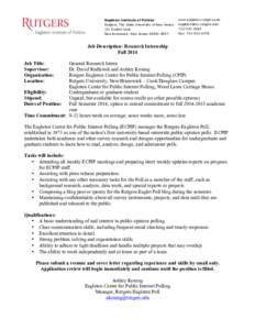Eagleton Institute of Politics Rutgers, The State University of New Jersey 191 Ryders Lane New Brunswick, New Jersey[removed]www.eagleton.rutgers.edu