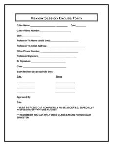 Review Session Excuse Form