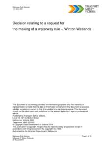 Microsoft Word - waterway rule change decision - Winton Wetlands.doc