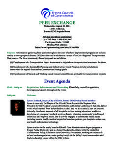 PEER EXCHANGE Wednesday, August 20, [removed]:00 - 5:00 p.m. Fresno COG Sequoia Room  Webinar and phone conference: