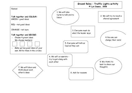 Ground Rules : Traffic Lights activity © Lyn Dawes, 2008 Names:  Talk together and COLOUR: