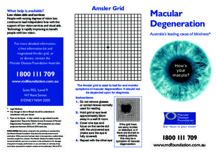 Blindness / Macular degeneration / Amsler grid / Macula of retina / Low vision / Vision loss / Retina / AMD Alliance International / Micropsia / Ophthalmology / Vision / Health