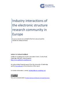 Industry interactions of the electronic structure research community in Europe A survey carried out on behalf of the Psi-k network and the CECAM-UK-JCMaxwell Node