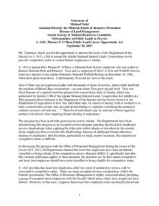 Statement of Michael Nedd Assistant Director for Mineral, Realty & Resource Protection Bureau of Land Management Senate Energy & Natural Resources Committee Subcommittee on Public Lands & Forests