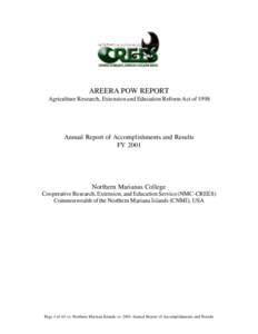 AREERA POW REPORT Agriculture Research, Extension and Education Reform Act of 1998 Annual Report of Accomplishments and Results FY 2001