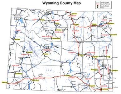 Wyoming County Map  County Lines Red County Names County Seats Towns
