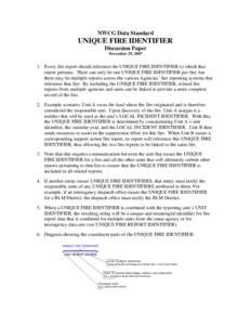 NWCG Data Standard  UNIQUE FIRE IDENTIFIER Discussion Paper November 29, 2007