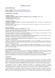 CURRICULUM VITAE DATOS PERSONALES Nombre y Apellido: MARÍA del ROSARIO TORRES DELUIGI Correo electrónico: ;  1. FORMACION ACADÉMICA 1.1. Títulos de Grado