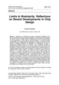 Industry and Innovation, Vol. 12, No. 3, 303–335, September 2005 ARTICLE  Limits to Modularity: Reflections