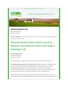 Email not displaying correctly? View it in your browser.  Advanced Biofuels USA 507 North Bentz Street Frederick, MD 21701